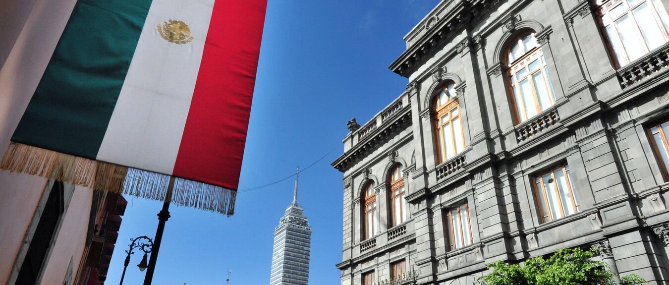 The Senate Republic of Mexico building Latin-American Tower skyscraper in Mexico City flag