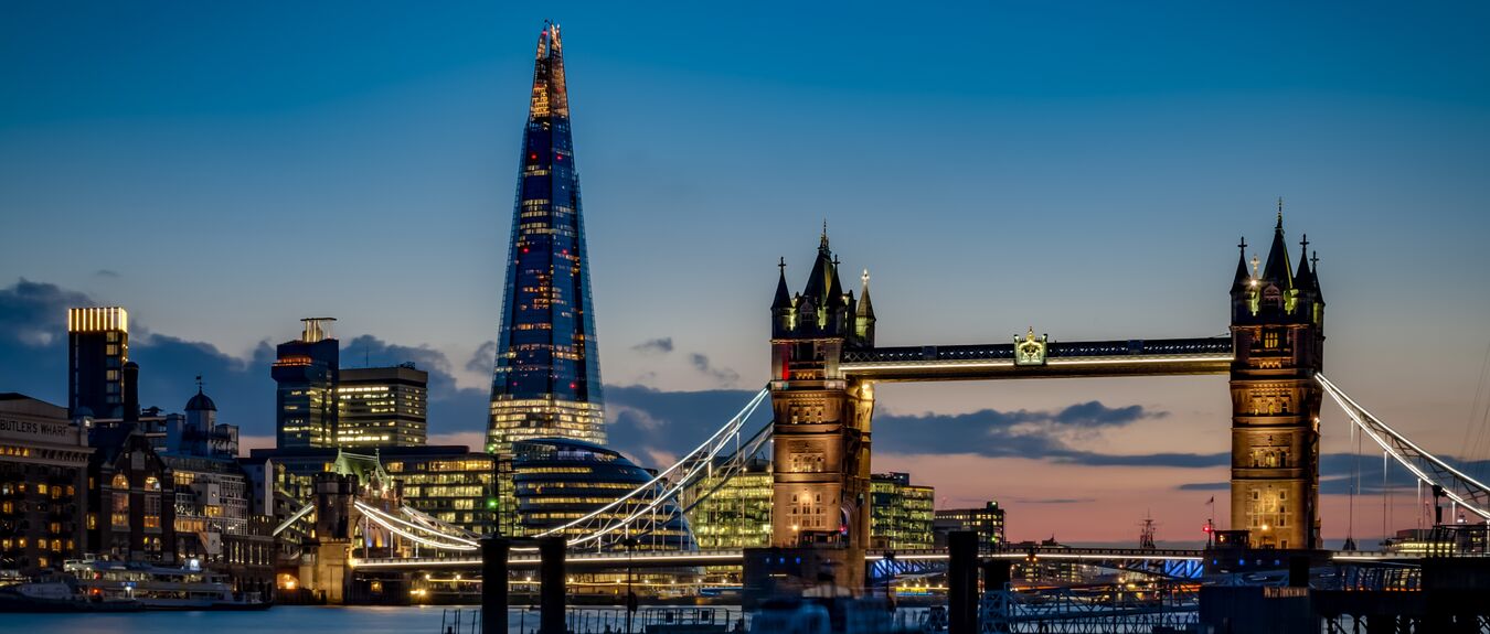 Tower bridge and the sky London skyline at sunset in London, England