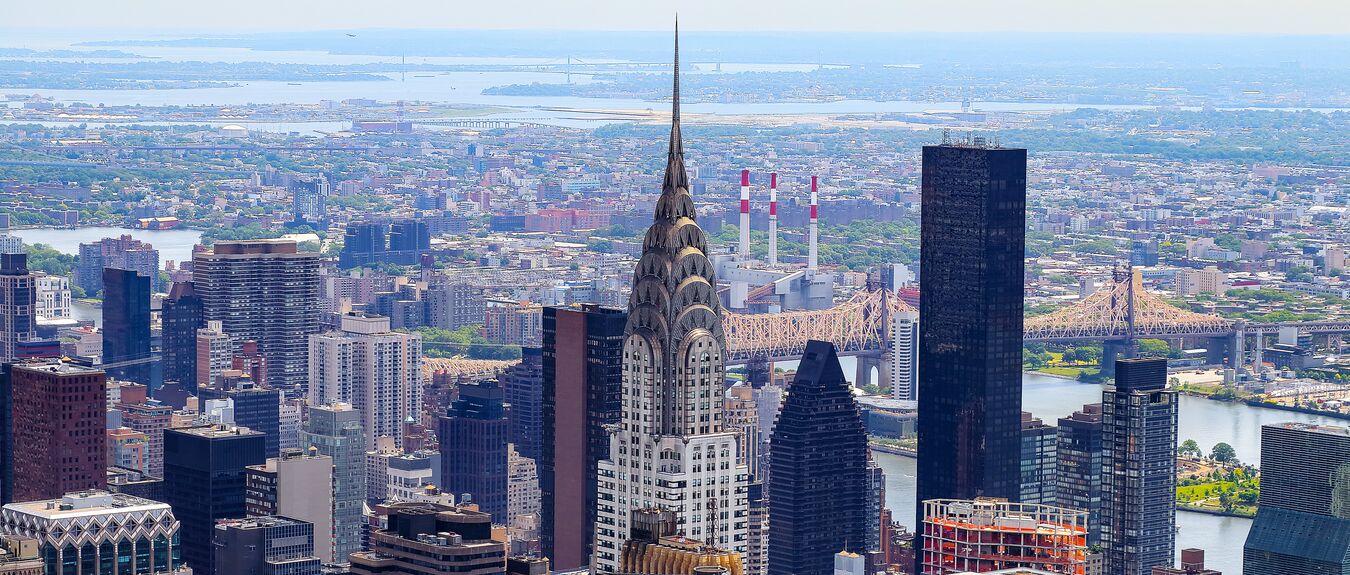Aerial view of North East Manhattan, Chrysler Building, US